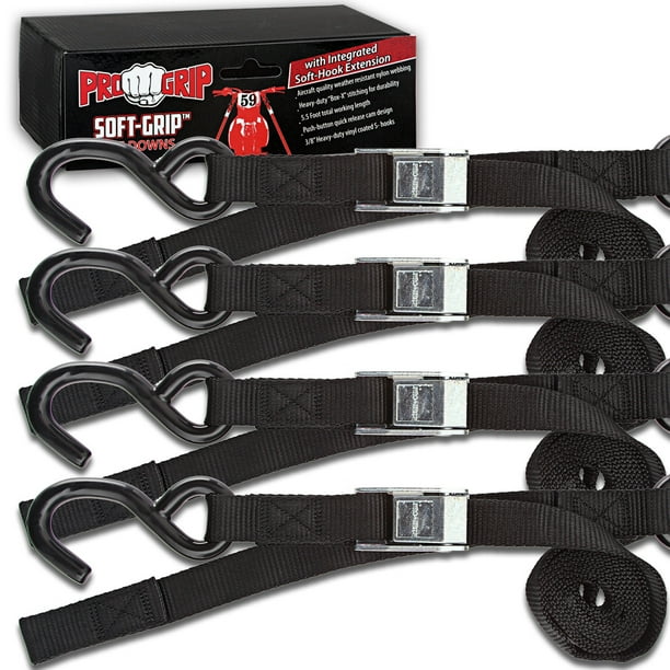 Progrip Powersports Motorcycle Soft Loop Tie Down Straps Lab Tested 4 Pack Blk